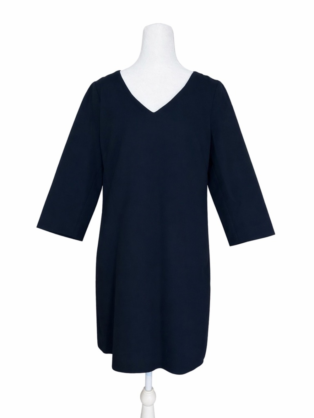 J. Crew Size 6 Navy Blue Wool Crepe V-Neck Shift Dress 3/4 Sleeve Lined 97450
